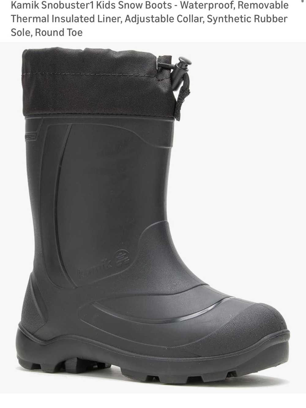 Kamik Snobuster Kids Black Waterproof Snow Boot with Drawstring Collar